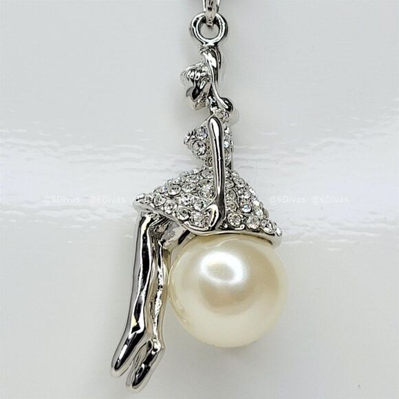 Crystal Ballerina On a Pearl Pendant Necklace - Picture 1 of 12